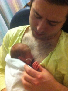 ...while Caleb does kangaroo care with Henry.